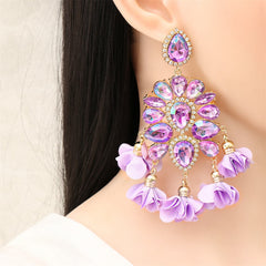 Purple Crystal & Cubic Zirconia Silk 18K Gold-Plated Floral Tassel Drop Earrings