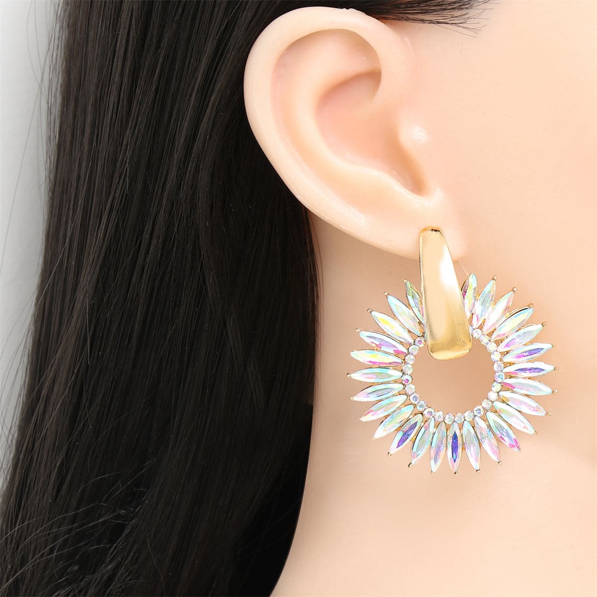 Light Colored Crystal & Cubic Zirconia 18K Gold-Plated Sunflower Dangle Earring