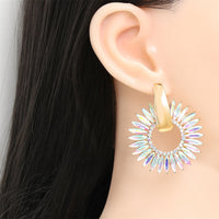 Light Colored Cubic Zirconia & Goldtone Sunflower Dangle Earring