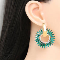 Green Cubic Zirconia & Goldtone Sunflower Dangle Earring
