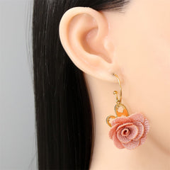 Pink Lace & 18K Gold-Plated Heart Flower Drop Earrings