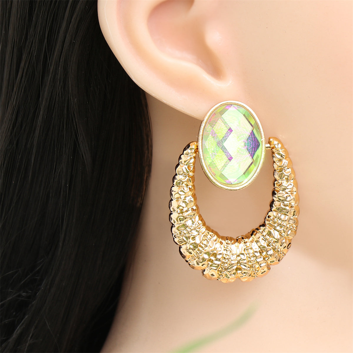 Light Green Oval Crystal & 18K Gold-Plated Catch Drop Earrings