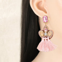 Pink Crystal & Cubic Zirconia Radiant-Cut Tassel Drop Earrings