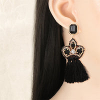 Black Crystal & Cubic Zirconia 18K Gold-Plated Polyster-Tassel Drop Earrings