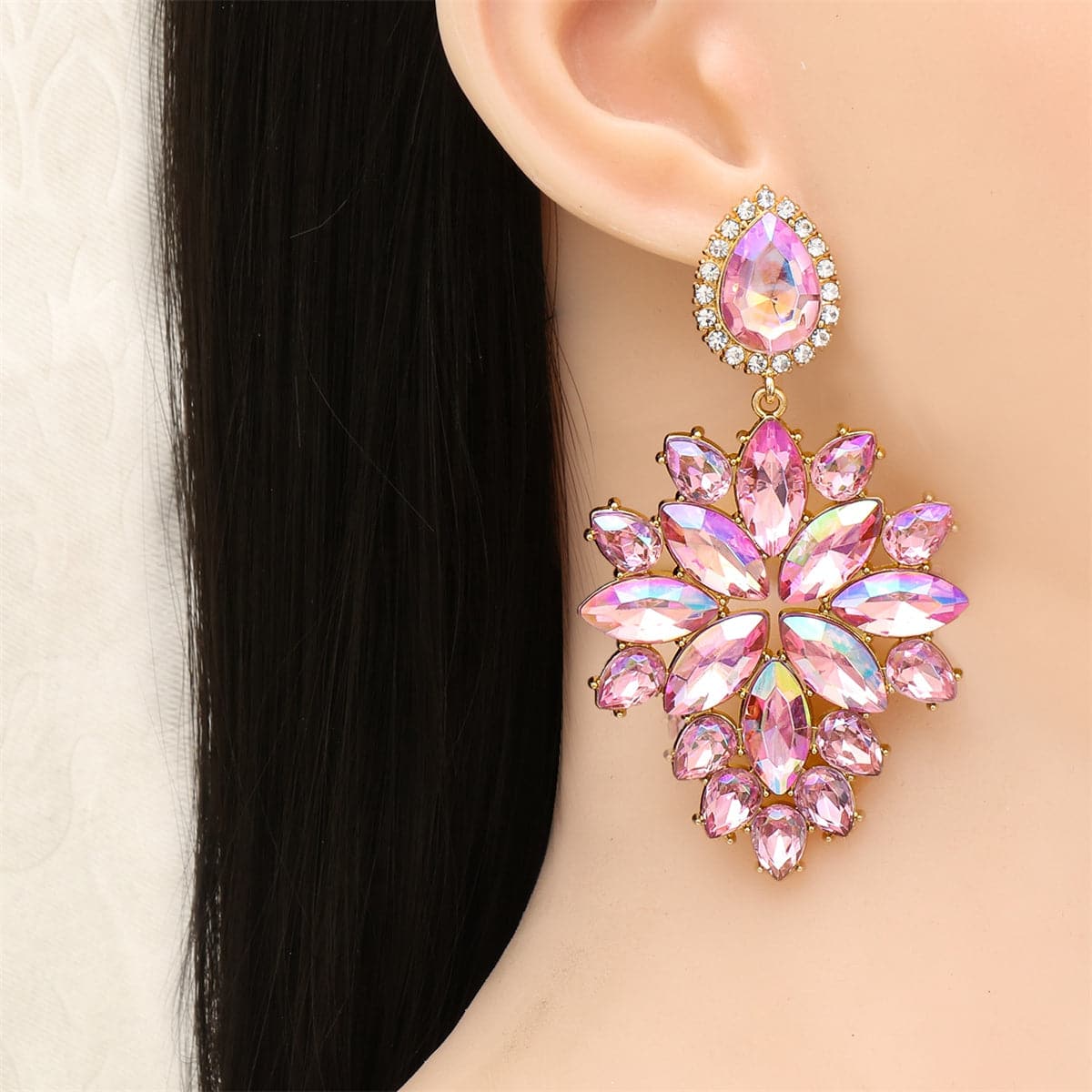 Pink Crystal & Cubic Zirconia Marquise-Cut Drop Earrings