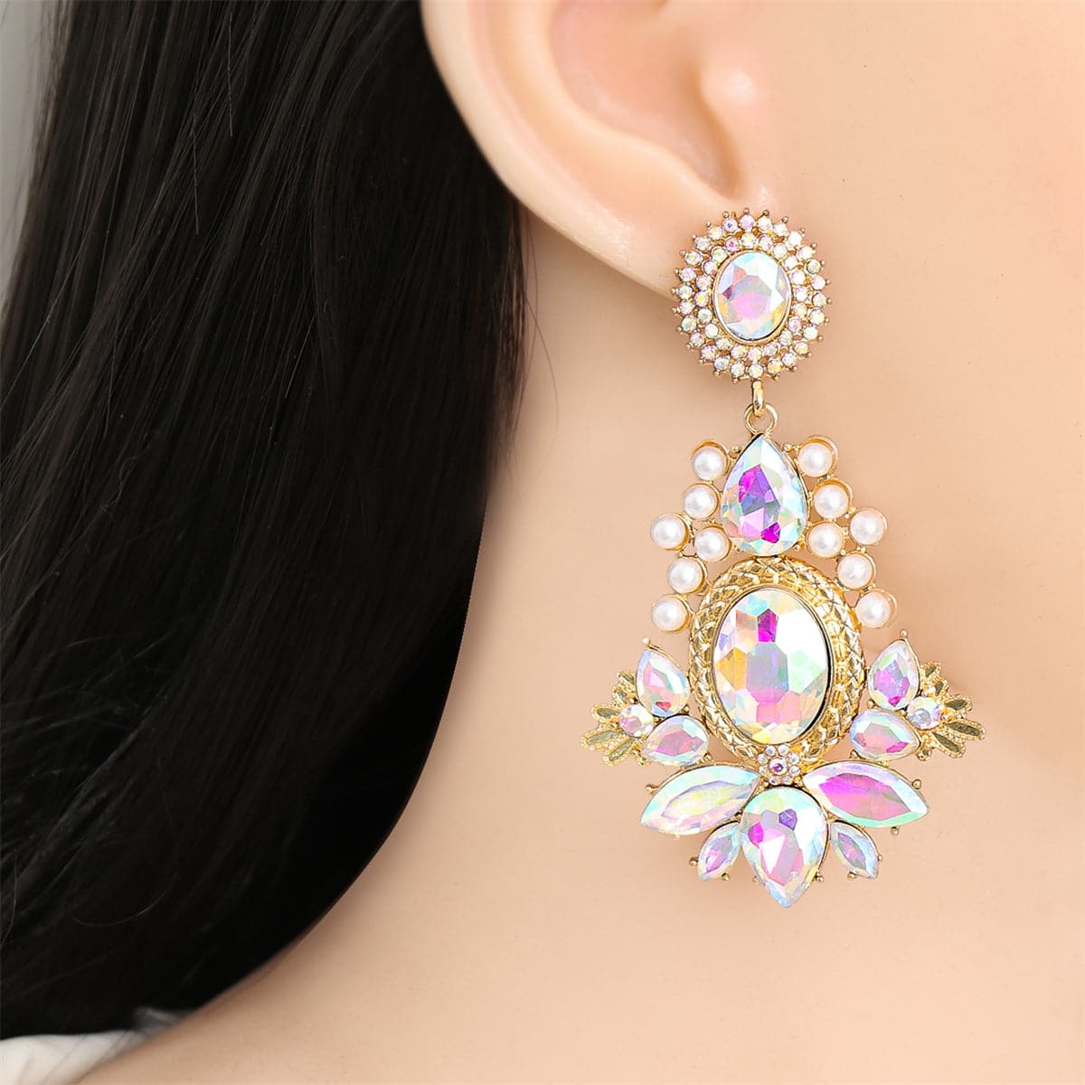 Pink Crystal & Cubic Zirconia Pearl 18K Gold-Plated Drop Earrings