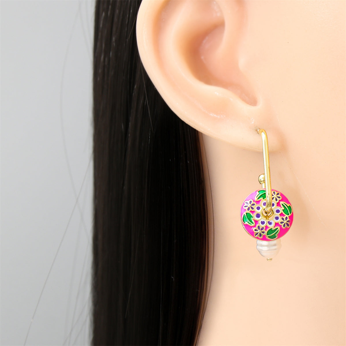 Pink Enamel & Pearl 18K Gold-Plated Botany Drop Earrings