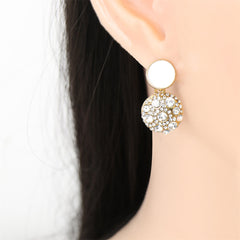 White Enamel & Cubic Zirconia 18K Gold-Plated Round Drop Earring