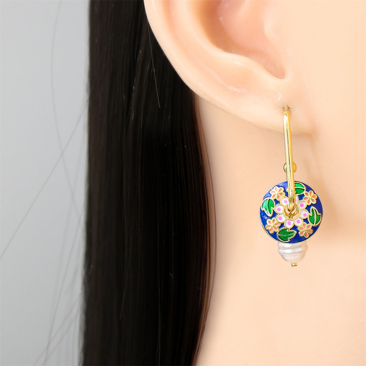 Blue Enamel & Pearl 18K Gold-Plated Botany Drop Earrings