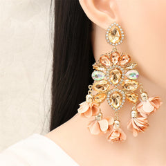 Champagne Crystal & Cubic Zirconia Silk 18K Gold-Plated Floral Tassel Drop Earrings