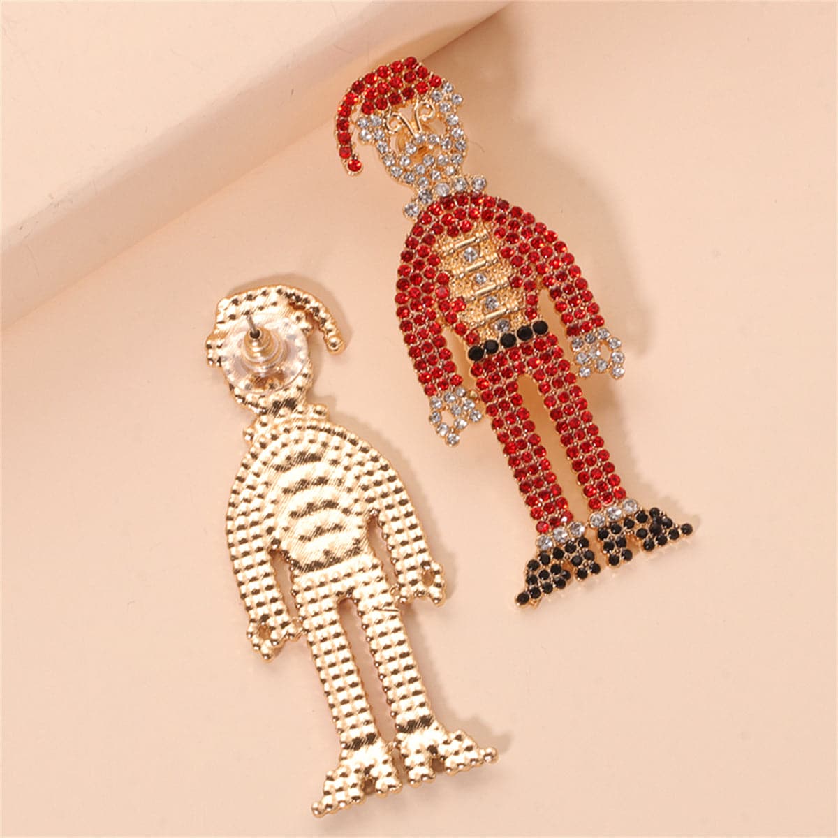 Red Cubic Zirconia and 18K Gold-Plated Santa Drop Earrings, gold drop earrings for women, styled look