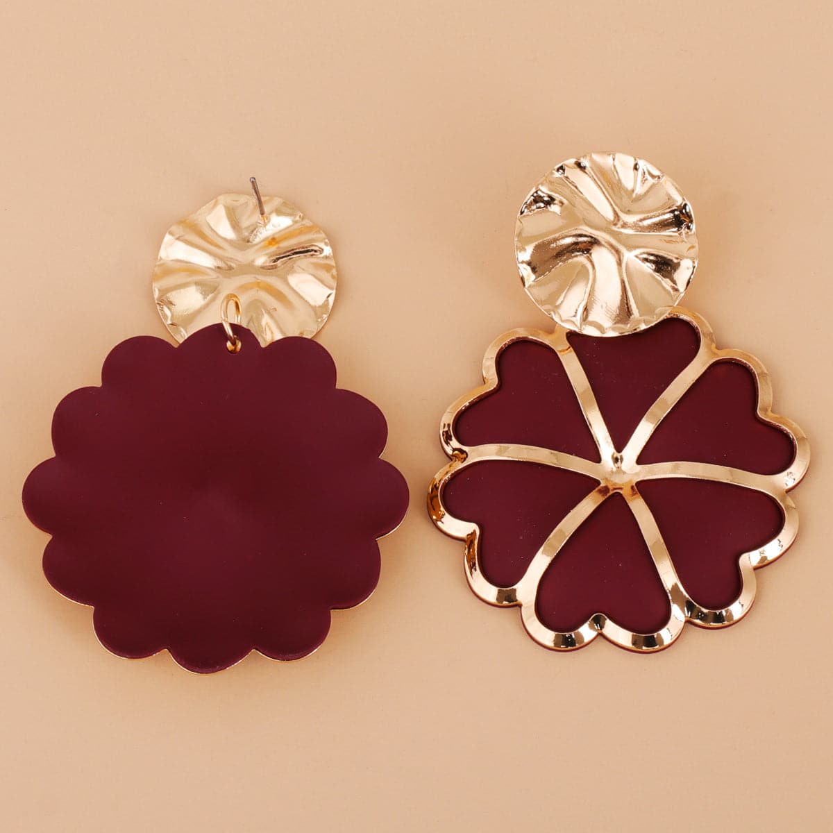Brown Enamel & 18K Gold-Plated Heart Flower Drop Earrings