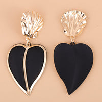 Black Oil Drip & Goldtone Heart Drop Earrings