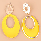Yellow Enamel & 18K Gold-Plated Open Oval Drop Earrings