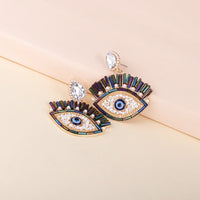 Black Cubic Zirconia & Imitation Pearl Evil Eye Drop Earrings