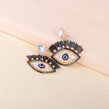 Black Cubic Zirconia & Imitation Pearl Evil Eye Drop Earrings