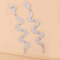 Cubic Zirconia & Silvertone Snake Drop Earrings