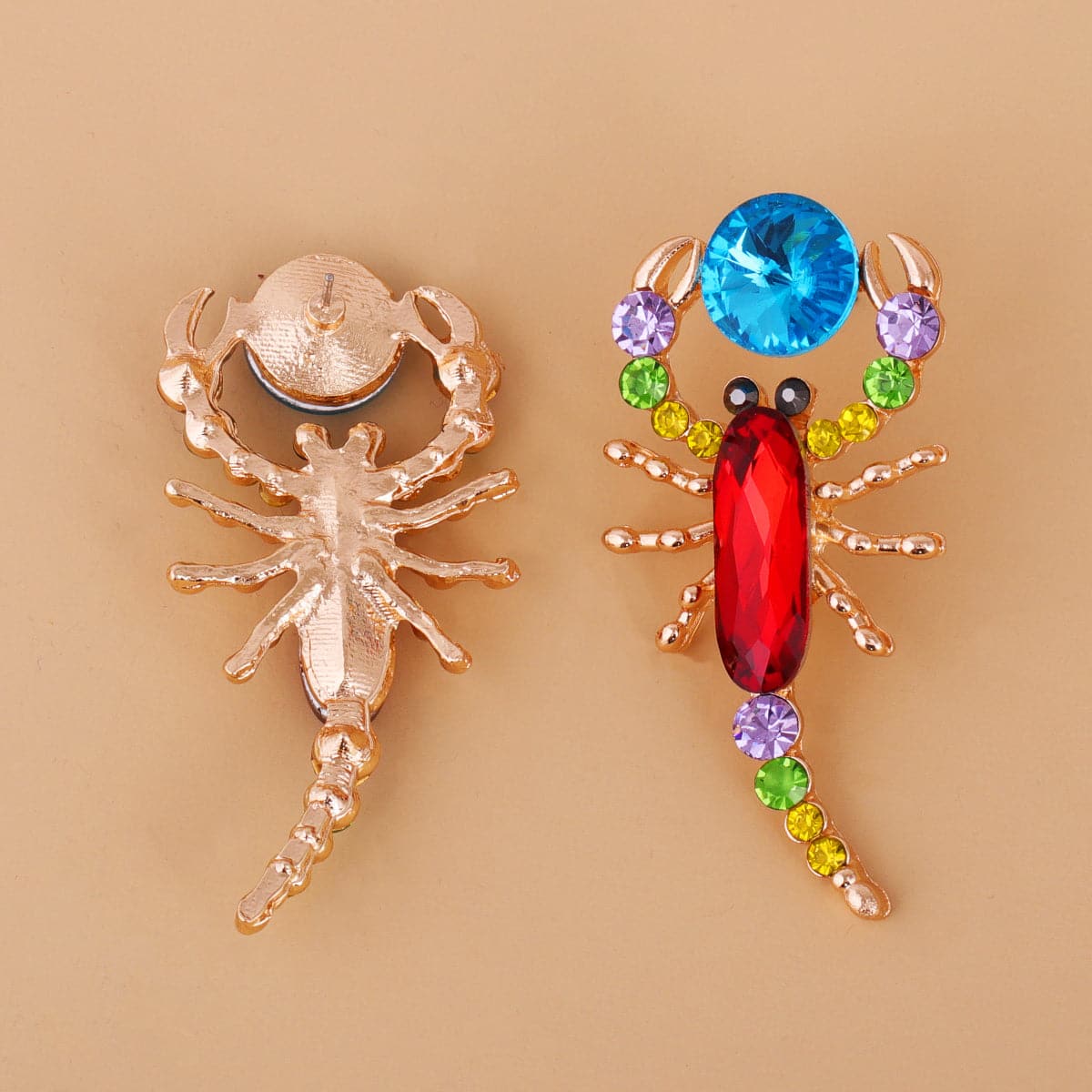 Red Multicolor Crystal & Cubic Zirconia Scorpion Stud Earrings