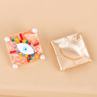Red Multicolor Cubic Zirconia & Pearl Eye Stud Earrings