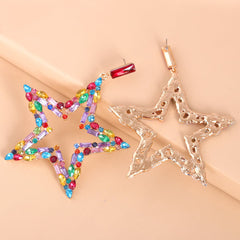 Red Multicolor Cubic Zirconia & 18K Gold-Plated Open Star Drop Earrings
