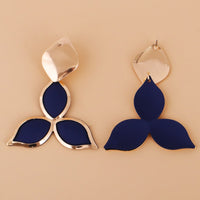 Blue Oil Drip & Goldtone Flower Drop Earrings