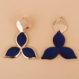 Blue Oil Drip & Goldtone Flower Drop Earrings