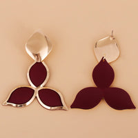 Red Oil Drip & Goldtone Flower Drop Earrings