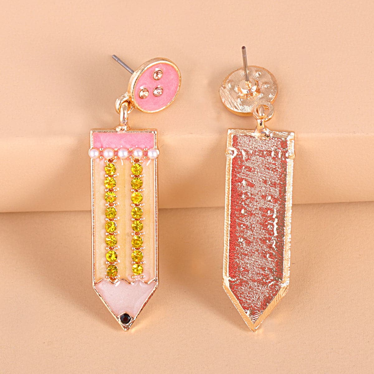 Cubic Zirconia & Pearl Enamel 18K Gold-Plated Pencil Drop Earrings