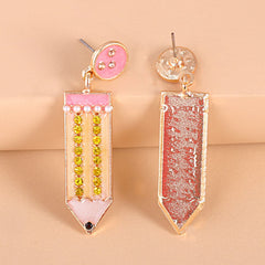 Cubic Zirconia & Pearl Enamel 18K Gold-Plated Pencil Drop Earrings