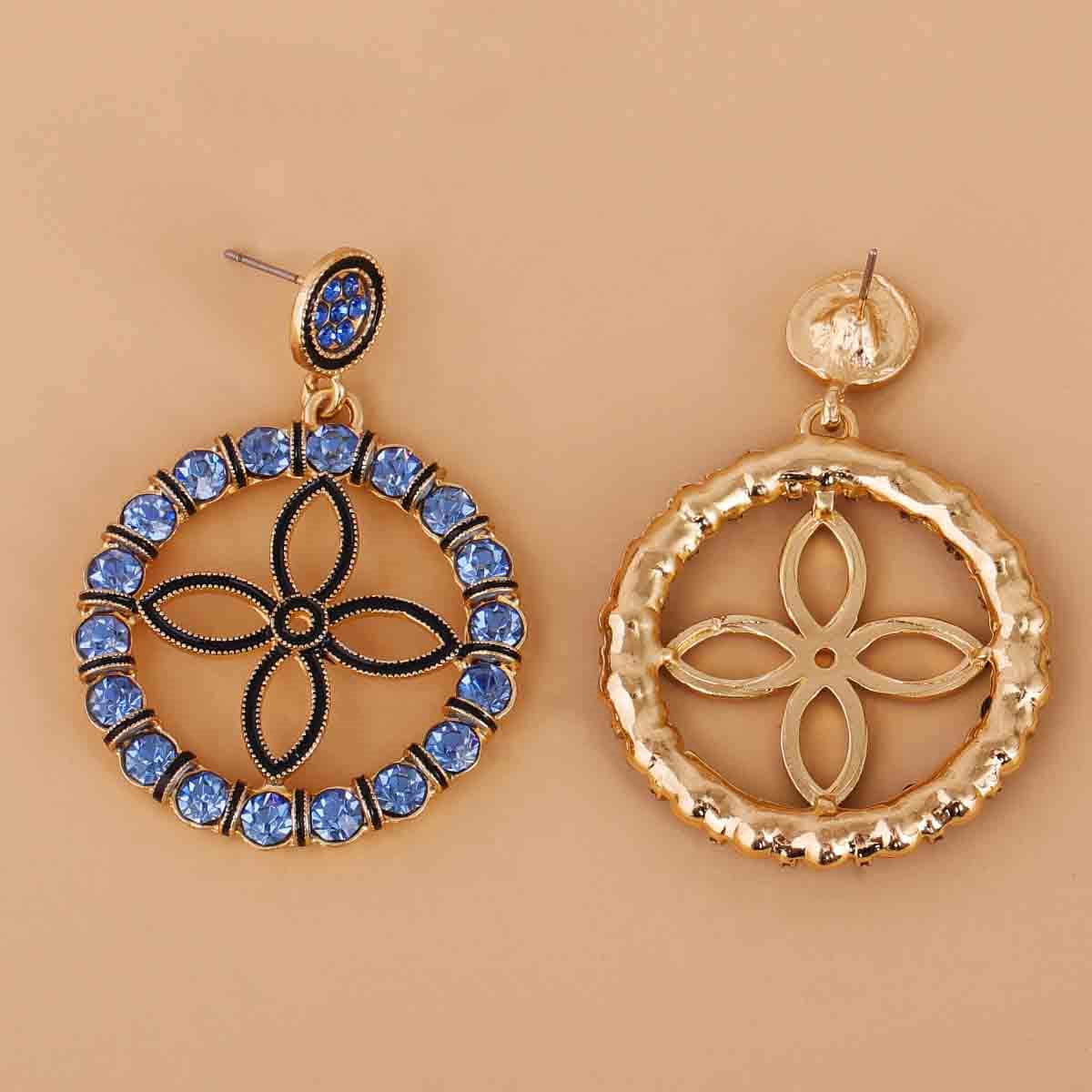 Blue Crystal & Cubic Zirconia Clover Drop Earrings