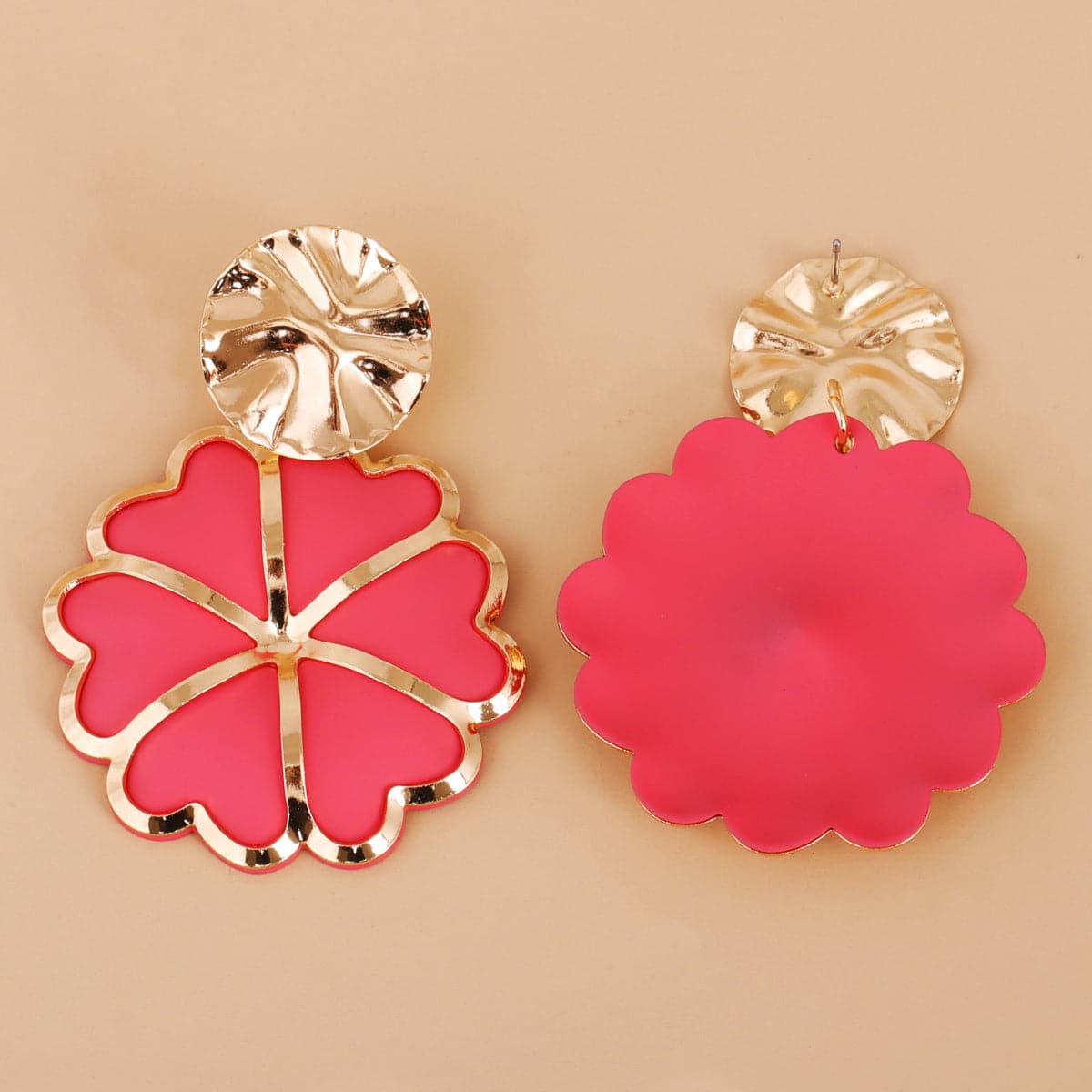 Red Enamel & 18K Gold-Plated Heart Flower Drop Earrings