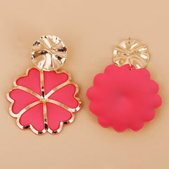 Red Enamel & 18K Gold-Plated Heart Flower Drop Earrings