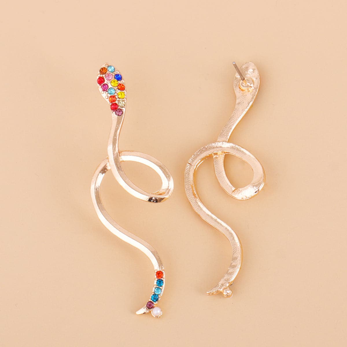Red Multicolor Cubic Zirconia & 18K Gold-Plated Snake Drop Earrings