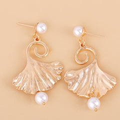 Pearl & 18K Gold-Plated Lotus Leaf Drop Earrings