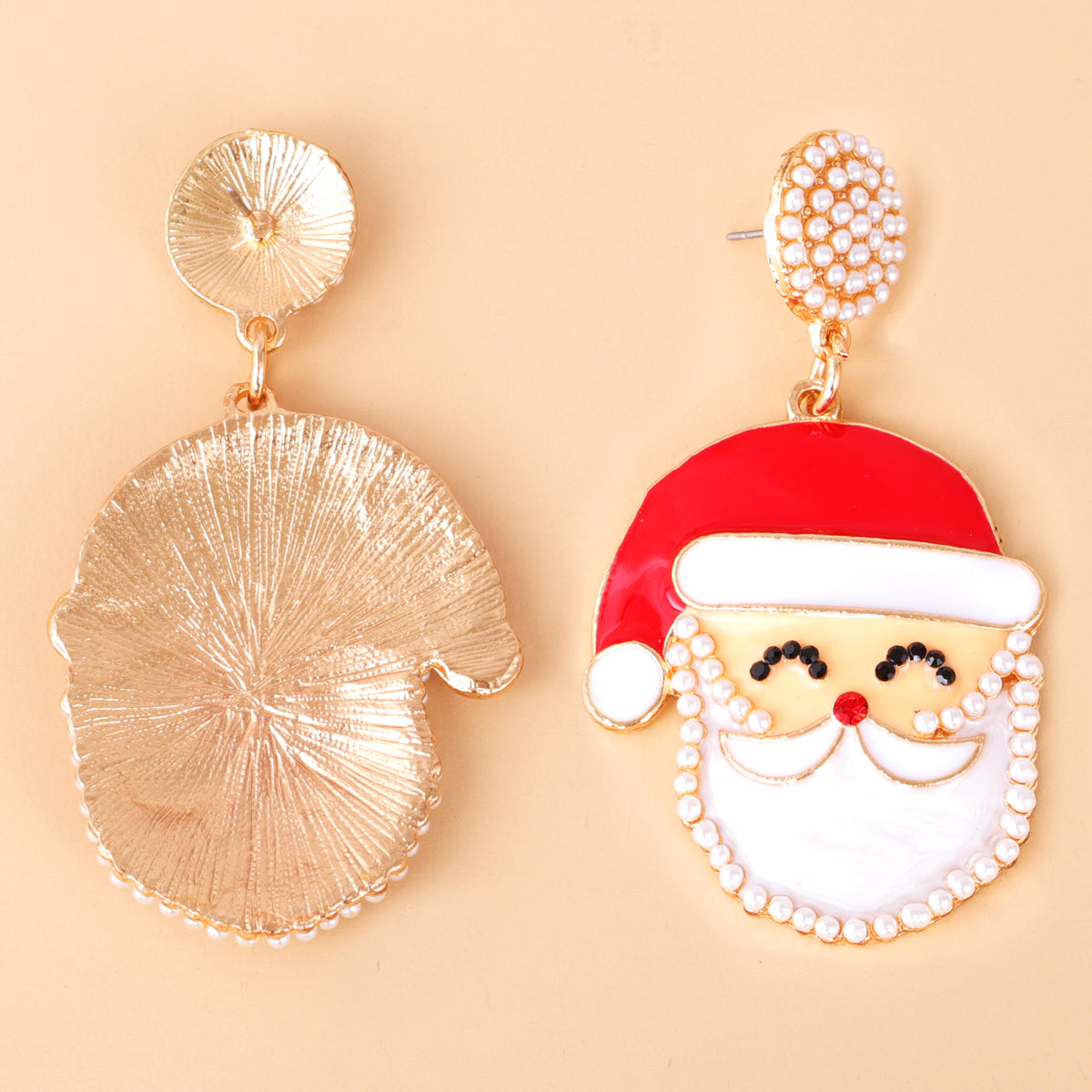 Red Enamel & Pearl 18K Gold-Plated Santa Face Drop Earrings