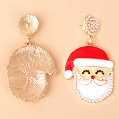 Red Enamel & Pearl 18K Gold-Plated Santa Face Drop Earrings