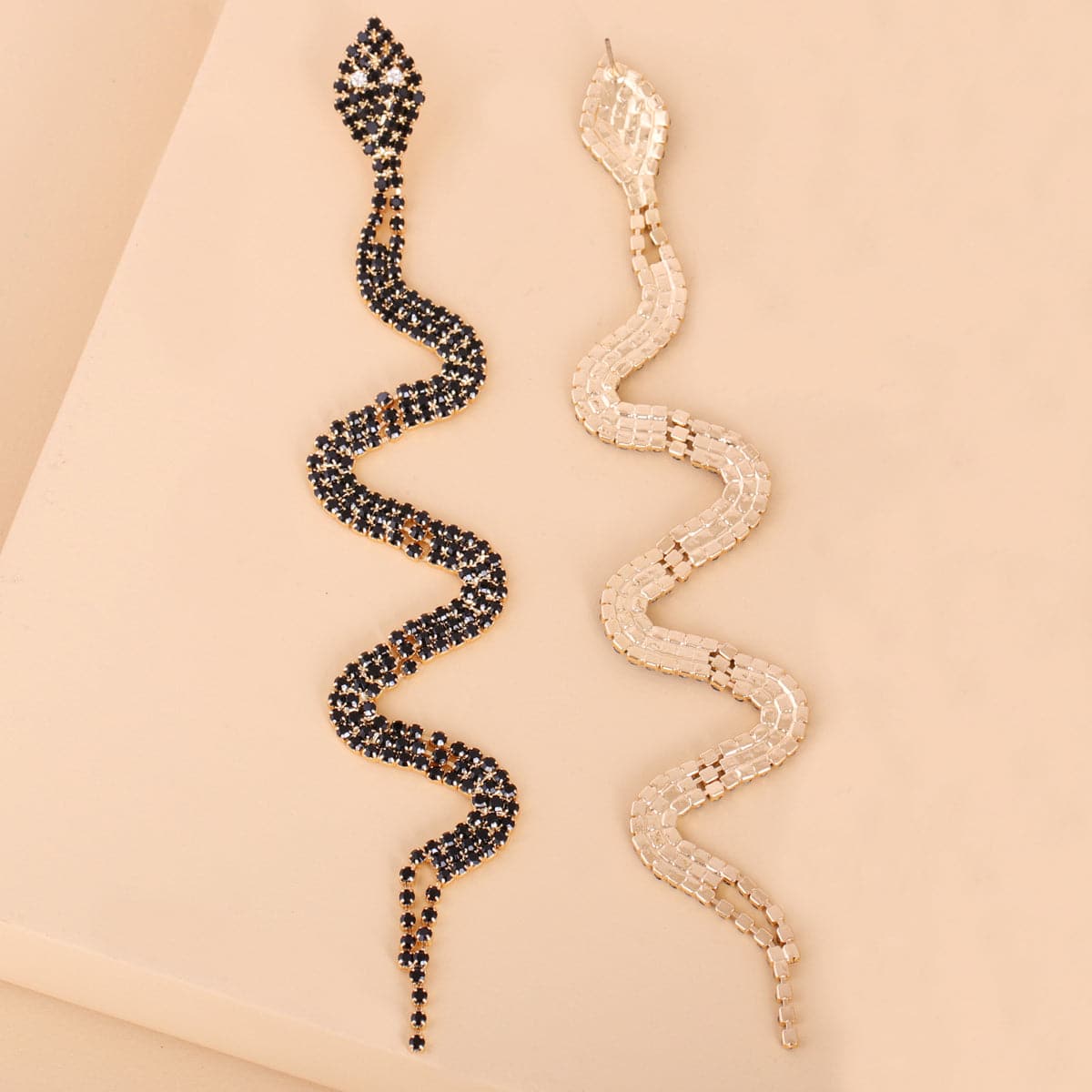 Black Cubic Zirconia & 18K Gold-Plated Snake Drop Earrings