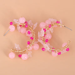 Pink Acrylic & 18K Gold-Plated Pink Flower Hoop Earrings