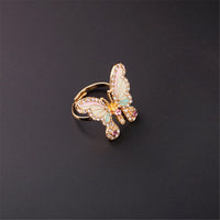 Cubic Zirconia & Goldtone Pastel Butterfly Adjustable Ring