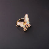 Cubic Zirconia & Goldtone Pastel Butterfly Adjustable Ring