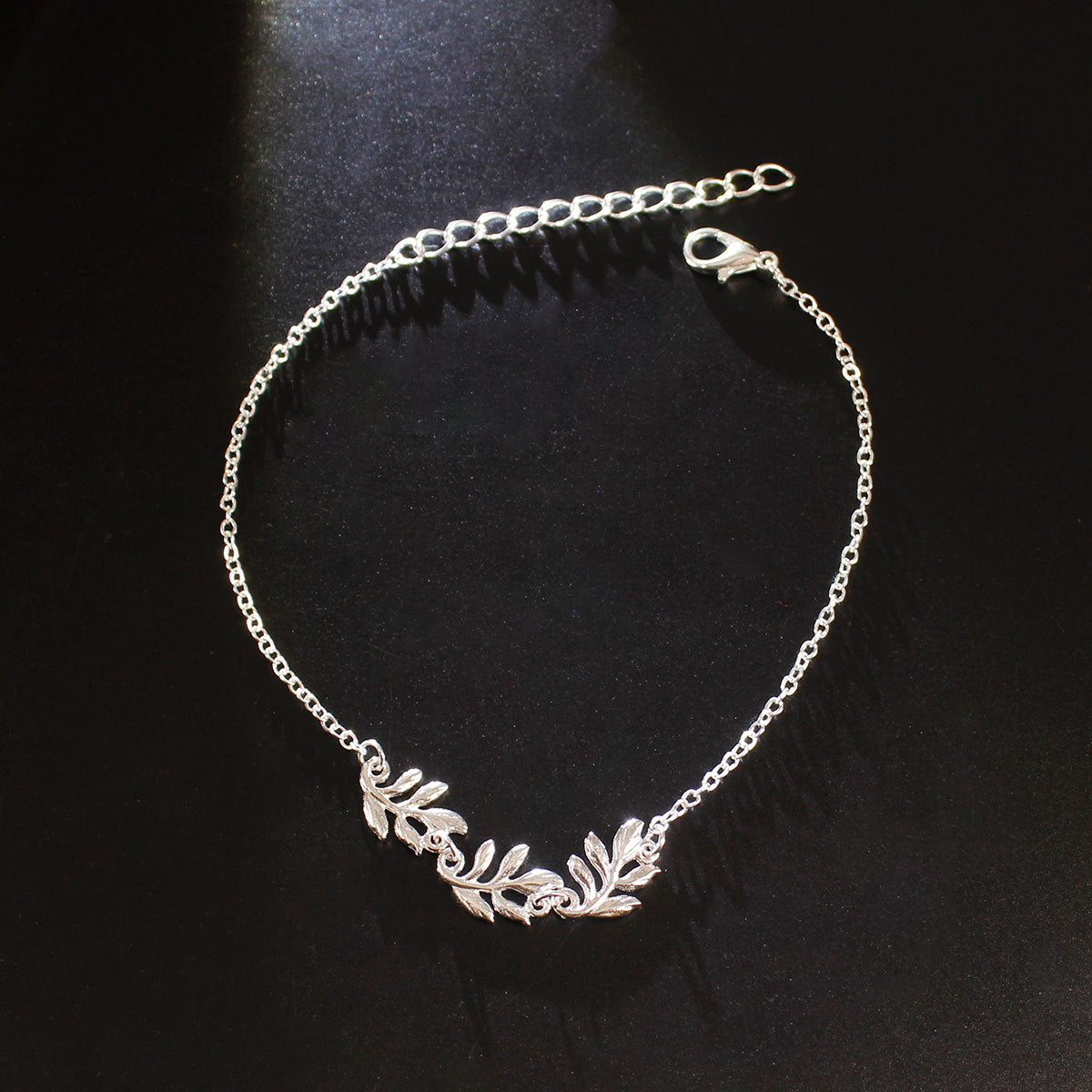 Silver-Plated Leaf Charm Anklet