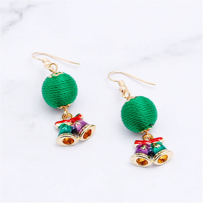 Green Polyster and Enamel 18K Gold-Plated Bells Pom Drop Earrings, gold drop earrings for women, detail close-up