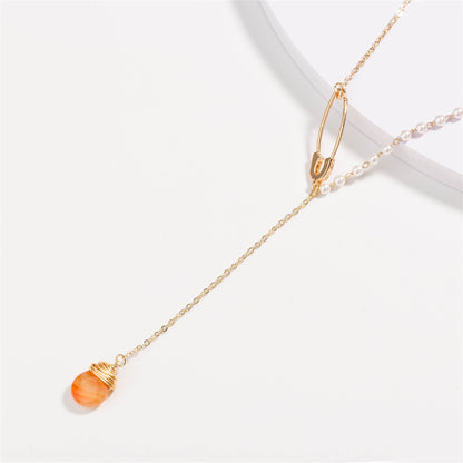Pearl and Resin 18K Gold-Plated Pin Drop Layered Necklace, gold pendant necklace for women, lifestyle look