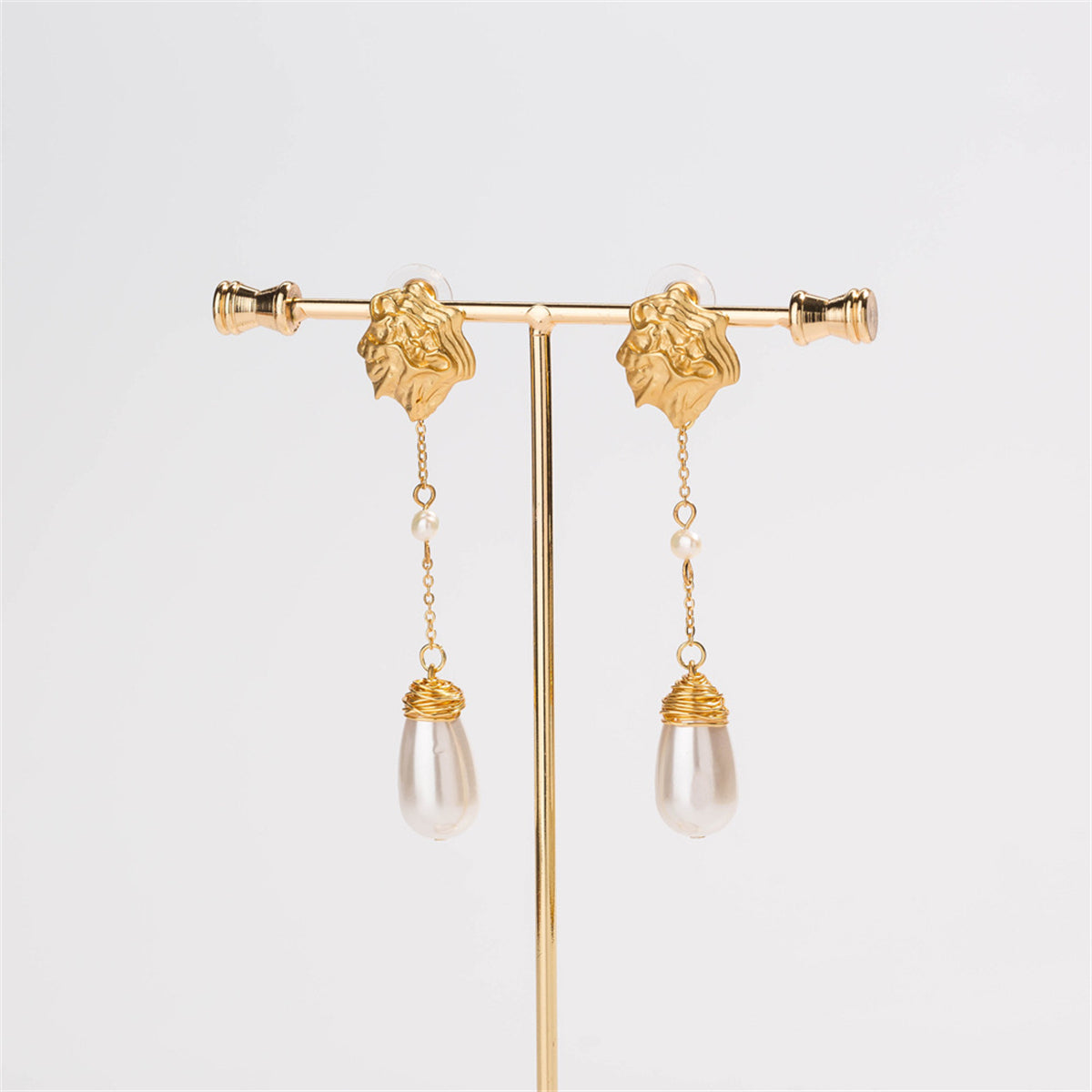 Pearl and 18K Gold-Plated Irregular Drop Earrings, gold drop earrings for women, botanical inspired, lifestyle look