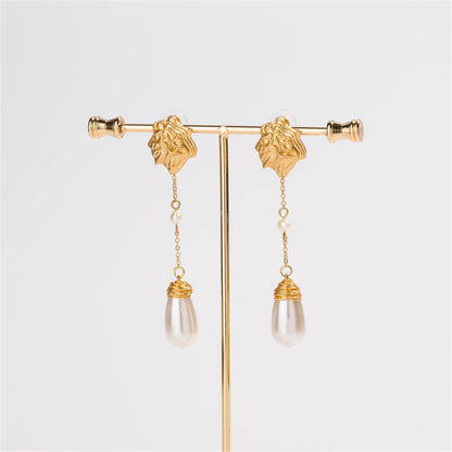 Pearl and 18K Gold-Plated Irregular Drop Earrings, gold drop earrings for women, botanical inspired, lifestyle look
