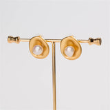Pearl & 18k Gold-Plated Hammered Circle Stud Earrings