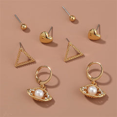Cubic Zirconia & Pearl Eye Leverback Earrings Set