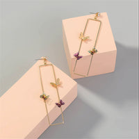 Cubic Zirconia & Acrylic 18k Gold-Plated Butterfly Rectangle Drop Earrings