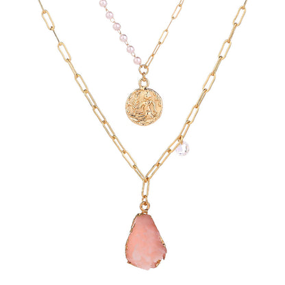 Pearl & Resin 18K Gold-Plated Coin Pendant Layered Necklace