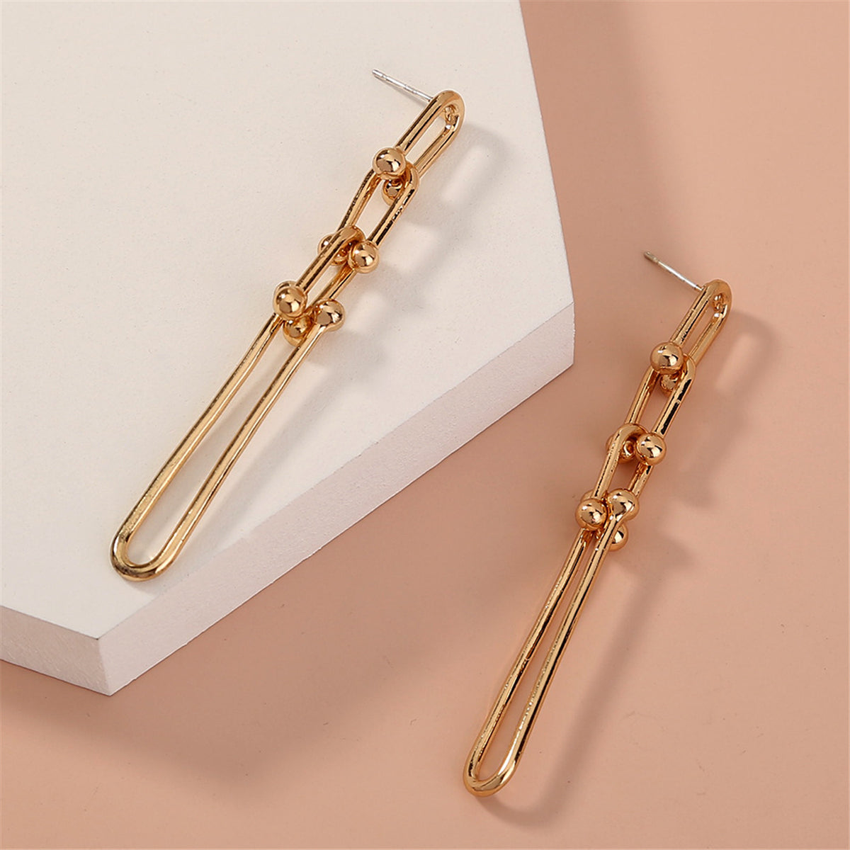 18K Gold-Plated Studded Drop Earrings, gold drop earrings for women, elegant gift for her, detail close-up